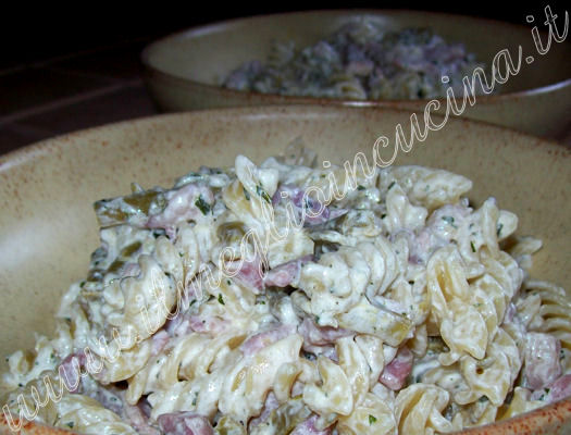 Fusilli con pancetta e fagiolini