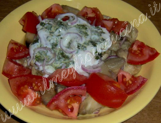 Aubergine and tomato salad
