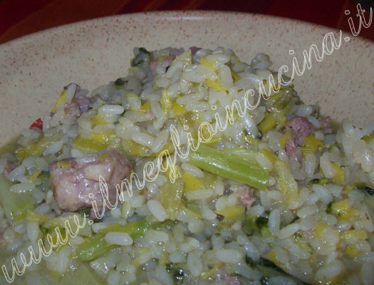 Risotto con salsiccia e bok choi