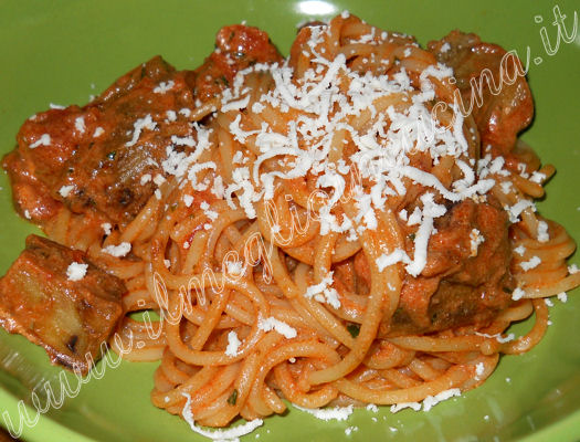 Spaghetti con melanzane e panna
